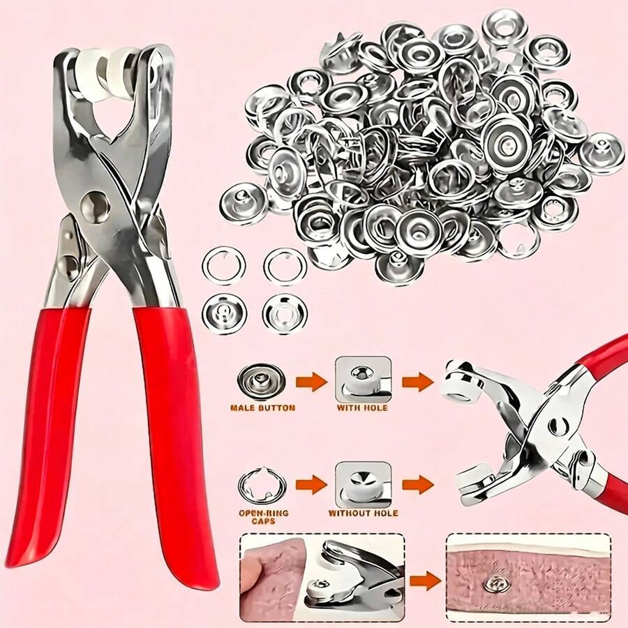 200 Stücke/400 Stücke Silber Druckknopf Set mit manueller Zange - Verschiedene Farben, geeignet für Basteln, Kleidung, Hüte und Taschen - Metall Nähzubehör, Stoffverstärkung und Heimnähprojekte - Fünfklauenzange - Übersicht 1