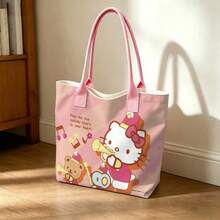 Miniso 三麗鷗 Hello Kitty 進行曲帆布托特包，粉紅色肩背包，適合日常使用 - 黑色 - 查看 2
