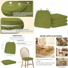 ELFJOY - Juego de 4 cojines de silla antideslizantes para sillas de comedor 4 cojines de asiento con lazos para interiores 16.7 x 16 pulgadas color - Verde - Ver 1