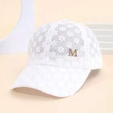 2件/1件 女款春夏雛菊網紗蕾絲金屬M Logo輕量舒適防曬棒球帽，適合旅行、派對、戶外與日常使用 - M標 - 查看 3