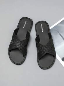 HISQIM Men's Cross Strap Sandals - Comfortable Black Slippers, Suitable For Beach, Pool And Indoor Casual Wear; Cool Flat Sandals - Black - View 3