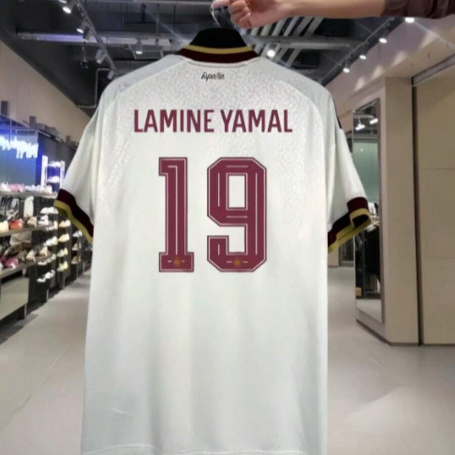 2026 Spain Away Soccer Jersey No.19 Y#Amal Short Sleeve, Quick Dry Breathable Sweat Wicking Sports Football Uniform For Men - 白色 - 查看 1