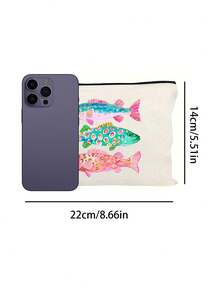 Colorful Striped Fish Pattern Cosmetic Bag,Vintage Style,Creative Zippered Makeup Pouch & Multi-Functional Coin Purse - Multicolor - View 11