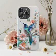 Envio em 24 horas da Alemanha. Capa para celular Apple 17 16e 15 com estampa floral de beija-flor, ideal para amantes de pássaros e com design de flores em tons pastel. 23 24 25 26 - textura fosca - Ver 3