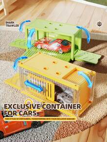 Shark Mega Wheel Container Cargo Ship Toy Car Playset Featuring Container Loading Dock, Car Launcher Cannon, Multi-Layer Parking Garage, Rotating Track Ramp & Mini Racing Cars For Boys Kids(Not Included 2 AA Batteries) - Multicolor - View 4