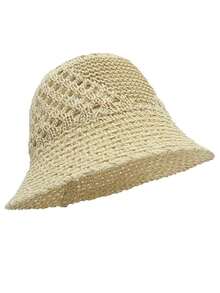 1pc Women's Minimalist Solid Color Textured Hollow Out Breathable Elegant Knitted Outdoor Sun Protection Bucket Hat, Summer New Fashion Versatile Easy Care Face-Slimming Large Head Circumference Outdoor Sun Protection Straw Bucket Hat, Comfortable Casual Suitable For Daily Commute, Outings, Gatherings, Shopping, Travel, Vacation And Other Occasions - Multicolor - View 11