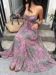Vestido de verano sin mangas con pliegues y estampado completo – Look relajado y minimalista para mujer - Gris azul - Ver 6