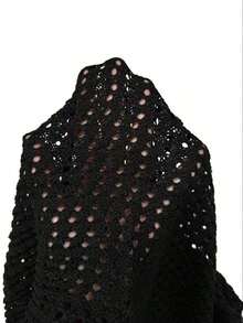 Vestido de suéter sin mangas con cuello halter, abertura alta y hueco de unicolor - Negro - Ver 7