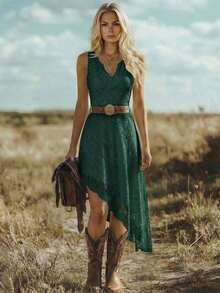 MEXEMERY ROSE Vestido midi elegante y ajustado con encaje, estilo bohemio de vacaciones y festival occidental para mujeresMEX WMC8 - Blanco - Ver 9