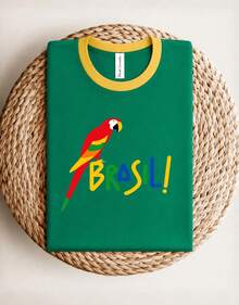Brazil Tropical Macaw Women's Oversized T-Shirt, Brazil World Cup Shirt, Casual Streetwear T-Shirt, Fashionable Brazilian Style, Beachwear, Summer, 100% Premium Cotton, Unisex - 綠色 - 查看 10