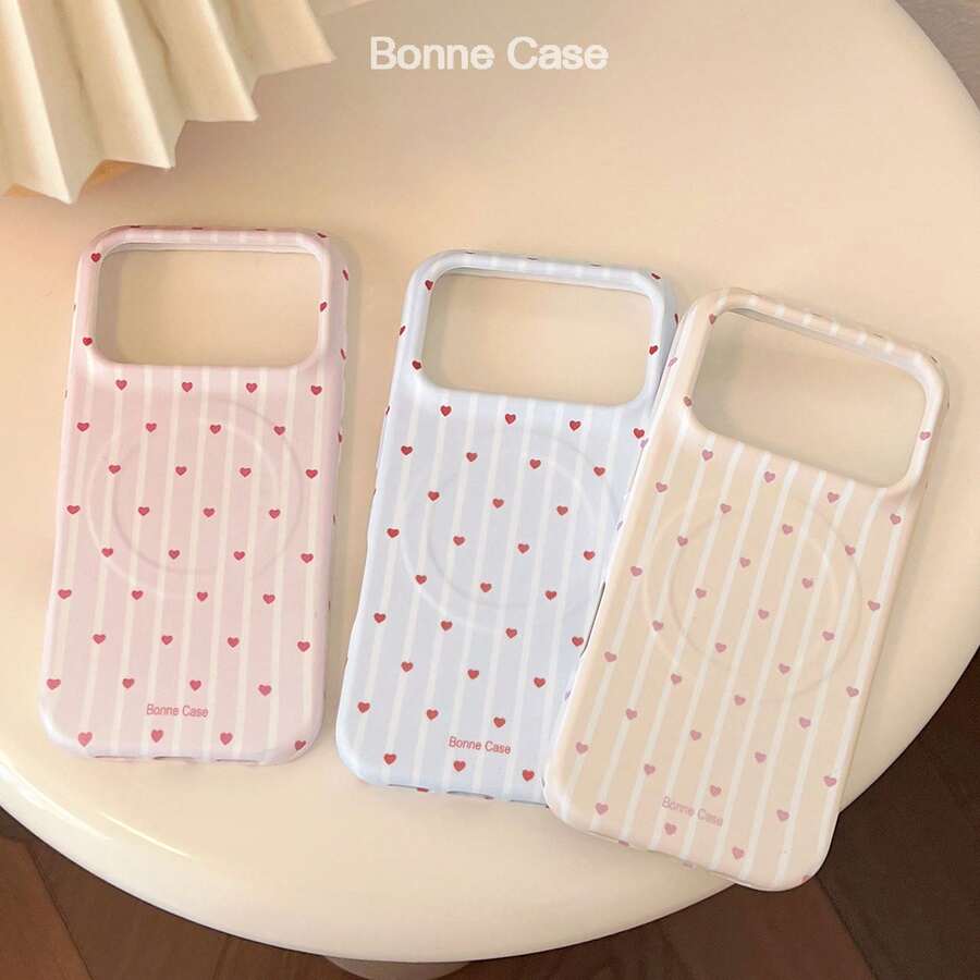 GUCADI Korean Style Striped Heart 17 Pro Max Phone Case, Soft Protective Cover Compatible With Apple 16, 15 - Sweet, Girly, Creative, Korean, Minimalist, Fresh, Contrast Color, Niche, Soft Girl, Minimalist Elegant, Ins Style, Internet Celebrity - Blue Rose - View 1