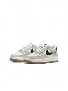 Nike Sepatu Sneakers Air Force 1 Anak Besar Model Low-Top Motif Patchwork - Putih/Krem/Hijau - View 1