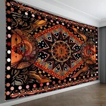 1pc Bohemian Style Sun Totem Tapestry, Suitable For Bedroom Decor, Printed With Moon Mandala And Geometric Patterns, Wall Hanging Decoration - 1PC - View 10