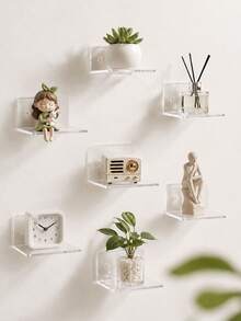 1/4pcs Transparent Acrylic Floating Wall Shelves - Mini Transparent Display Racks Suitable For Bedroom, Office And Living Room - Compact Floating Shelves Suitable For Smart Speakers, Monitors And Clocks - A - View 1