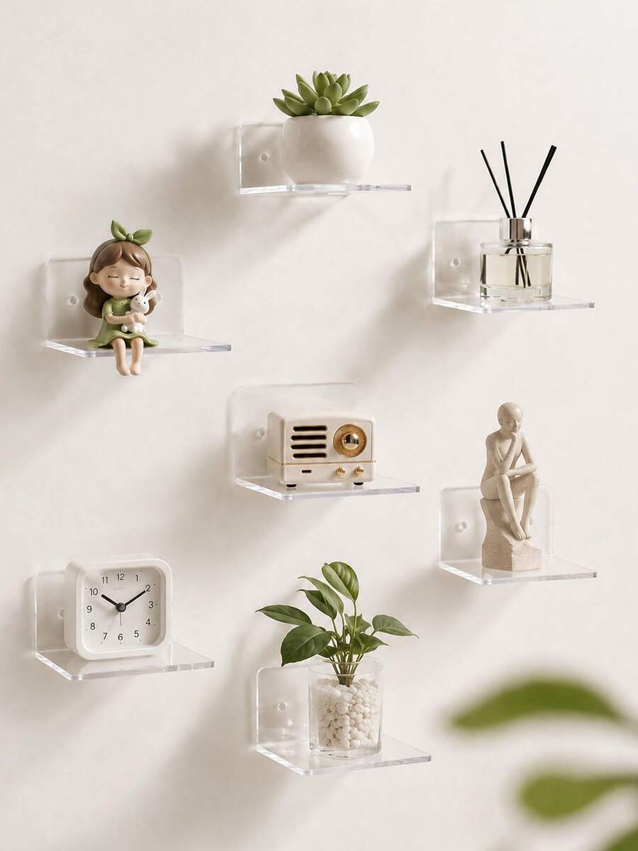1/4pcs Transparent Acrylic Floating Wall Shelves - Mini Transparent Display Racks Suitable For Bedroom, Office And Living Room - Compact Floating Shelves Suitable For Smart Speakers, Monitors And Clocks - A - View 1