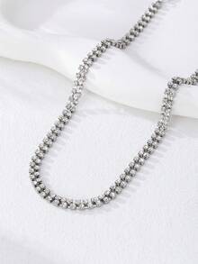 1pc Fashionable Luxury Double-Row Glass Rhinestone Shiny Faux Gemstone Choker Necklace, Elegant For Women's Daily Wear, Party, Outing - Rhinestone Necklace - View 5