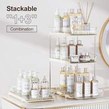 Delamu Organizador Debajo del Fregadero de 2 Niveles Multiusos para Baño Y Cocina Organizador de Baño Extraíble con Divisores Ajustables Apilable para Alacena O Botiquín - Beis - Ver 4