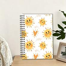 1pc A5 Notebook, Cute Smiling Face & Sun Cartoon Cover Spiral Bound Journal, Suitable For Back To School, Daily Note Taking, Mood Diary - A5 - View 2