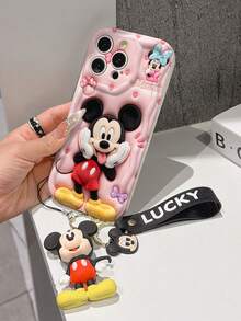This Disney Mickey Mouse Lanyard Phone Case Is Fully Covered In TPU Material. It's Shockproof, Lightweight, And Compatible With IPhone17/16/11/13/15/15 Plus/15 Pro/15 Pro Max/12/14 Pro Max/11 Pro Max/12 Pro/12 Pro Max/13. This Phone Case Makes A Popular Birthday Gift Or Business Gift; It's Durable, Stain- And Fingerprint Resistant, And Suitable For Both Men And Women. The Set Also Includes A Mickey Mouse Phone Case And A Mickey Mouse Plush Bracelet. It's A Perfect Gift For Friends And Family. This Stylish Phone Case Is Fun, Lightweight, And Durable. IPhone17 Pro Max Phone Case, Minnie Mouse Phone Case. - trắng - Xem 3