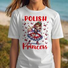 1Pc/Polish Princess Dabbing T-Shirt: Cute Cultural Kids Tee, Poland Pride Outfit For Girls, Youth Clothing, 10 Year Old Girl's Clothing Set, Boy's Spring Costume, Spring Outfit For Boy, 10 Year Old Boy's Clothing - 白色 - 查看 8