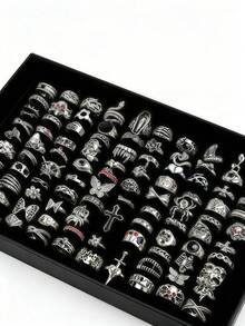 10/20 cái/gói Nhẫn phong cách Punk cổ điển hình nhện, đầu lâu, rắn, trang sức ngón tay hình động vật thời trang, quà tặng tiệc lễ hội - Bản phối Punk đầu lâu nhện - Xem 31