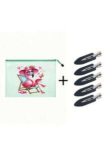 Tas Pantai Berbahan Jaring Tahan Air Berwarna-warni, Tas Kosmetik dengan Motif "Flamingo" Berwarna-warni, Tema Pantai. Tas Kosmetik Transparan Kapasitas Besar - MultiWarna - View 17