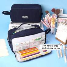 iSuperb Estuche de pana de gran capacidad 3 compartimentos bolsa organizadora simple caja de lápices de gran capacidad para adultos - Azul marino - Ver 5