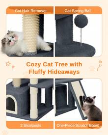 DOGAT Large 131cm Cat Tree Tower Multi Level With Scratching Posts Condos Ladder Hammock Perch Hanging Ball Indoor Activity Centre For Cats Climbing Resting Playing Dark Grey - Dark Grey - View 8