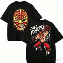 S-3XL Men's Wrestling Theme T-Shirt With Devil Dog Group Print, A194 Casual Summer T-Shirt, Crew Neck - 黑色 - 查看 5