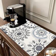 1pc Bohemian Pattern Printed Absorbent Dish Drying Mat, Espresso Machine Countertop Absorbent Mat, Sink Drainage Mat, Soft Faucet Absorbent Mat, Sink Cup Mat, Home & Kitchen, Bathroom Accessories - Multicolor - View 3
