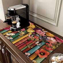 1pc Butterfly Book Pattern Printed Absorbent Dish Drying Mat, Dish Drying Pad, Espresso Machine Countertop Absorbent Mat, Sink Drain Mat, Soft Faucet Absorbent Mat, Sink Cup Mat, Home & Kitchen, Bathroom Accessories - Multicolor - View 3