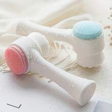 1pc Dual-Head Soft Bristle Silicone Facial Cleansing Brush, Soft Bristle Silicone Combination, Deeply Cleanses Pores And Removes Dirt, Long Handle Upright Non-Slip Design, Suitable For Home Facial Cleansing & Skincare, Travel Portable Cleansing & Makeup Removal, Ideal For Those With Clogged Pores And Oily Skin, Gentle Cleansing Enthusiasts - Facial Cleansing Brush - View 5