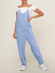 Mono de Tallas Grandes para Mujer con Bolsillos y Tirantes Ajustables - Verde militar - Ver 4
