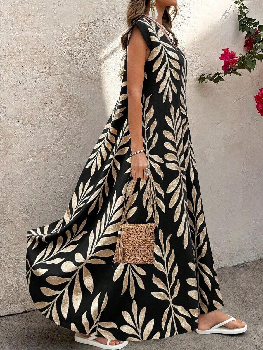 Vestido largo retro con estampado para mujer, ropa de otoño - Multicolor - Ver 1