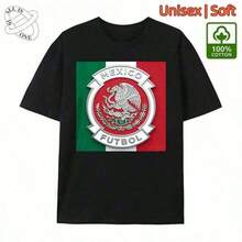 ALL IS ONE Camiseta con Estampado del Escudo de la Selección Mexicana de Fútbol, Unisex, Algodón Suave, Ropa Casual para la Copa Mundial 2026, Estilo para Fanáticos, Camiseta Oversize para Mujer - Negro - Ver 1