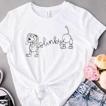 Slinky Dog T-Shirt Toy Story Studios WDW Tee Cute Disney Oversized Ultra Loose 100% Cotton For Women, Cute Cartoon Print Great For Gifts & Daily Use - 白色 - 查看 1