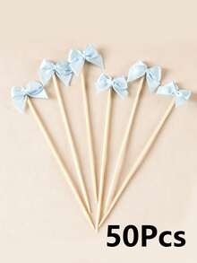 100/50/1pc Blue Bow Bamboo Picks, Elegant Bow Bamboo Skewers, Suitable For Appetizers, Drinks, Birthday Parties, Bachelorette Parties, Bridal Showers And Bow-Themed Parties Decoration - Multicolor - View 9