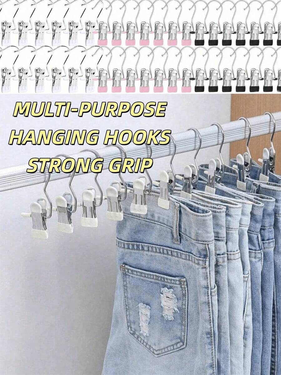 5/10/20Pcs Heavy-Duty Stainless Steel Clothes Clips, Multi-Purpose Laundry Drying Pins & Hanging Hooks, Portable Rustproof Clothespins For Wardrobe Storage, Home Organization & Daily Use - Xem 1