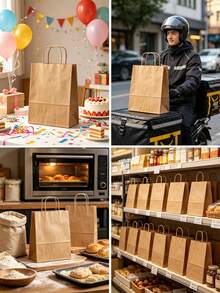 Thickened Kraft Paper Bags, Small Takeout Packaging Bags, 40pcs Baking Cookie Packaging Bags, Birthday Wedding Party Favor Bags, Restaurant Retail Shopping Gift Bags, Oil-Proof Universal Packaging Paper Bags - View 5
