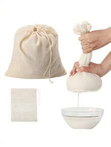 Reusable Cheesecloth | Multi-Purpose Kitchen Filter Gauze | Suitable For Filtering Coffee, Cold Brew Coffee, Soy Milk, Tofu, Butter, Cheese, And Fruit Juice | Unbleached Hemming Design, Lock-Stitched Edges, Easy To Clean | Handles - White - View 2