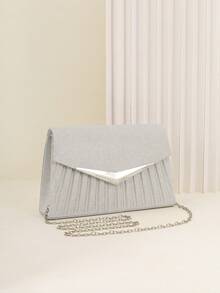 Clutch de Envelope Elegante e da Moda, Bolsa de Festa Brilhante Franzida, Bolsa Transversal Versátil para Ombro para Mulheres, Perfeita para Casamentos, Bailes de Formatura, Festas de Coquetel e Eventos Formais. - Prata - Visão 1
