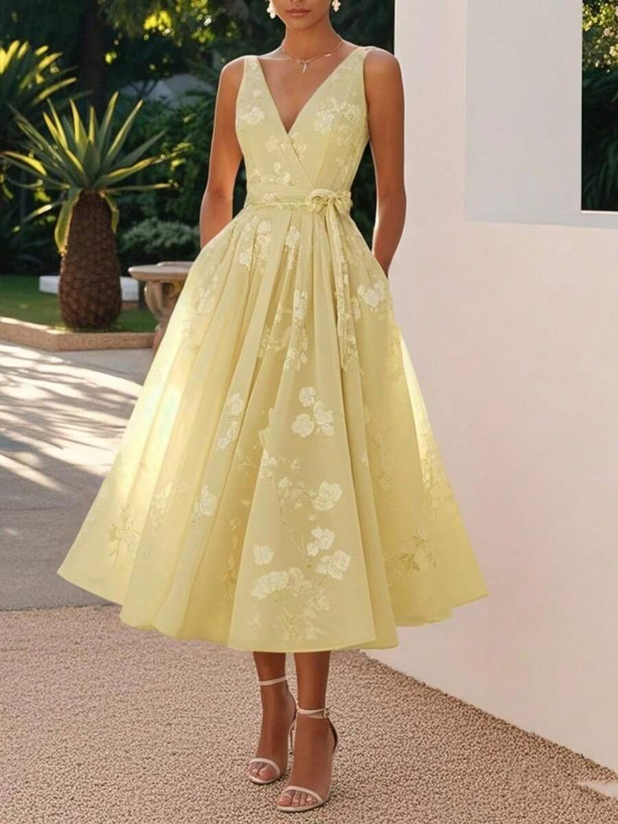 Women Cocktail Dresses - Yellow - View 1