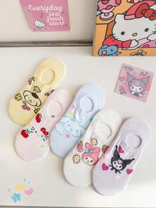 Sanrio 袜子 5 双装 女士 My Melody & Cinnamoroll 隐形无痕袜，透气可爱（不含纸板内衬，颜色随机） - 彩色 - 查看 2