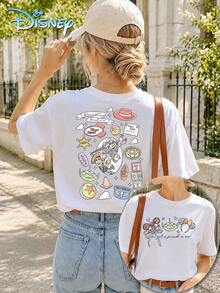Women's Pure Cotton T-Shirts, Disney Animation Women's T-Shirts, Women's Spring And Autumn Tops, Women's Summer Tops, Disney T-Shirts, Fun Toy Story Double-Print Creative Illustration Prints, Classic Childlike Elements Full Of Atmosphere, Breathable And Skin-Friendly, Comfortable To Wear, Easily Creating A Refreshing And Energetic Everyday Look For Young Girls. - White - View 1