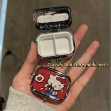 Caja de almacenamiento dividida para tableta con diseño de Kitty de Sanrio, estuche portátil para aretes con espejo incorporado, caja de sellado a prueba de humedad portátil y linda, regalo perfecto para viajes y uso al aire libre, tema de personaje interesante, sellado a prueba de humedad - Multicolor - Ver 11