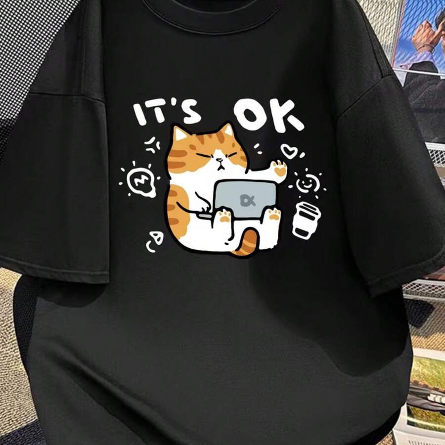 Printed T-Shirt For Men And Women - 黑色 - 查看 1