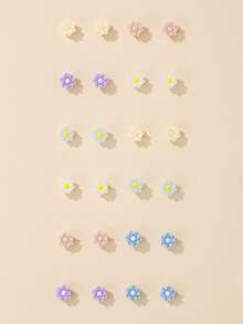 12 Pairs Colorful Cute Double-Layer Flower Stud Earrings Set, Suitable For Daily Wear, Vacation, Holiday Gift For Women - Multicolor - View 6