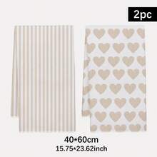 2PCS Milk Tea Color Striped Heart Print Microfiber Kitchen Towels, 40*60cm Rectangular Dish Cloths, Tablecloths, Hand Towels, Valentine's Day Kitchen Decor, Housewarming Gifts For Neighbors, Kitchen Napkins And Dish Cloths, Valentine's Day Home Decor - White - View 12
