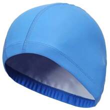 2025 New Waterproof PU Fabric Protects Ears Solid Color Waterproof Adult/Children's Swimming Caps Pool Hat PU Fabric Protects Ears - C102-淺藍色-1件 - 查看 12