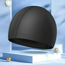 2025 New Waterproof PU Fabric Protects Ears Solid Color Waterproof Adult/Children's Swimming Caps Pool Hat PU Fabric Protects Ears - C102-黑色-1件 - 查看 12